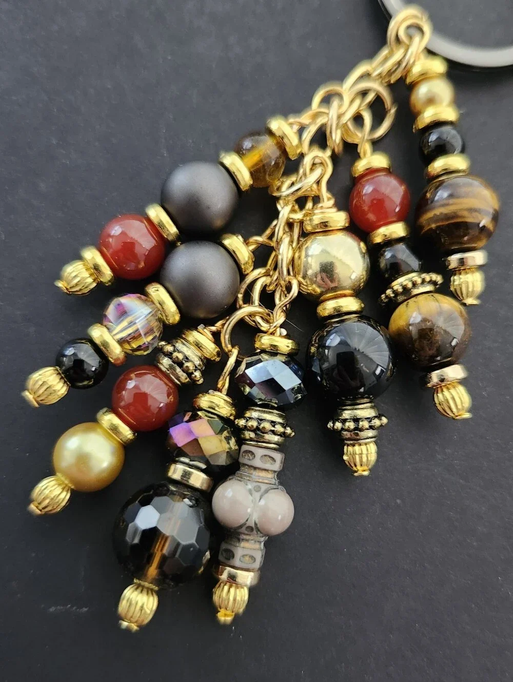 Upcycled Gothic Medallion Purse Charm Carnelian Tigers Eye Handcrafted